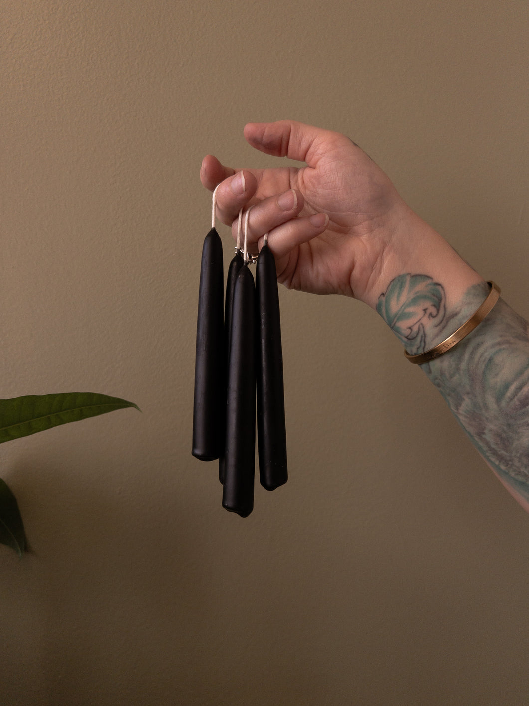 Black Beeswax Chine Altar Candles 4”