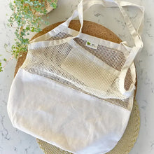Load image into Gallery viewer, Organic Cotton Half Mesh Tote Bag With Phone Pocket
