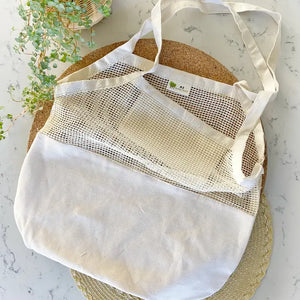 Organic Cotton Half Mesh Tote Bag With Phone Pocket